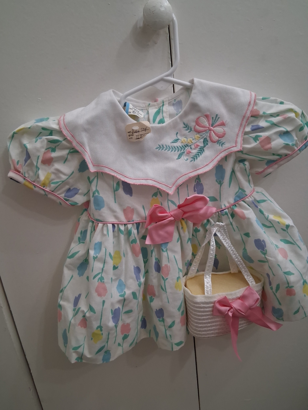 Gymboree White Floral Baby Dress with Pink Bow
